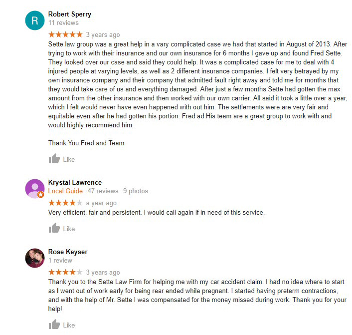 Law Office of Frederick J Sette Google Reviews continue