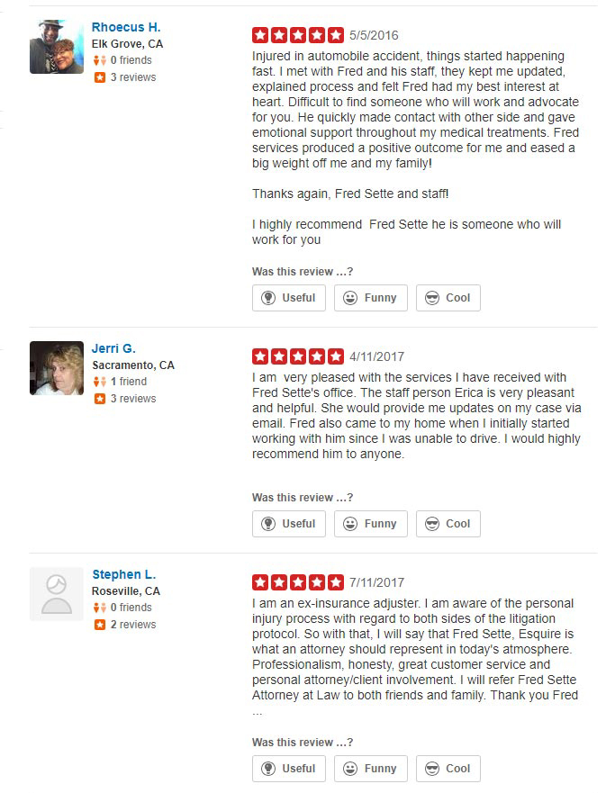 Law Office of Frederick J Sette Yelp Reviews continue