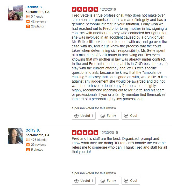 Law Office of Frederick J Sette Yelp Reviews continue