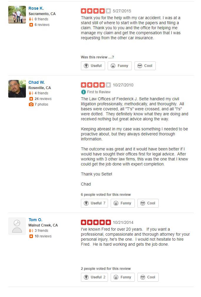 Law Office of Frederick J Sette Yelp Reviews continue