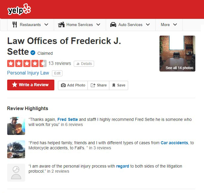 Law Office of Frederick J Sette Yelp Reviews