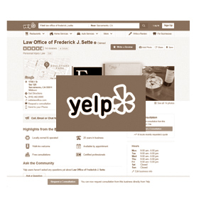 Personal injury lawyer Fred Sette Yelp reviews