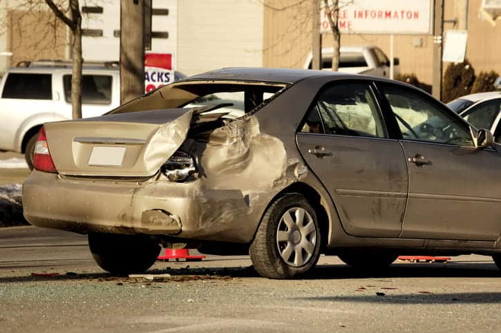 A damaged vehicle after a car accident.